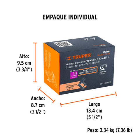 Caja con 5000 grapas corona 1/4' calibre 18, 40mm p/ENNE-120 | GRANEU-1/4-40 | 18279