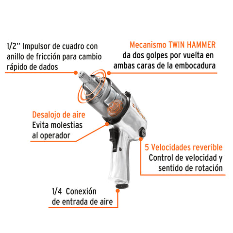 Kit de llave (pistola) de impacto 1/2' ind, estuche plástico | TPN-734H-2K | 18281