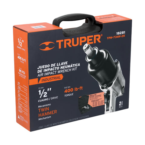Kit de llave (pistola) de impacto 1/2' ind, estuche plástico | TPN-734H-2K | 18281