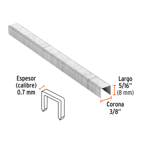 Caja con 5000 grapas corona 3/8' calibre 22, 8mm p/ENNE-70 | GRANEU-3/8-8 | 18283