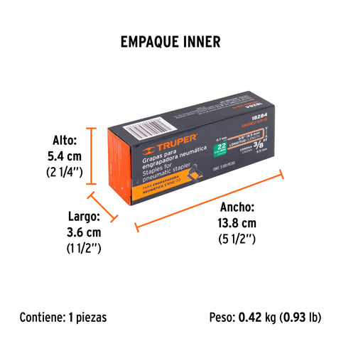 Caja con 5000 grapas corona 3/8' calibre 22, 10mm p/ENNE-70 | GRANEU-3/8-10 | 18284