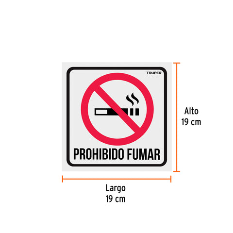 Letrero de señalización 'NO FUMAR', 19 x 19 cm, Truper | LIN-02 | 18293