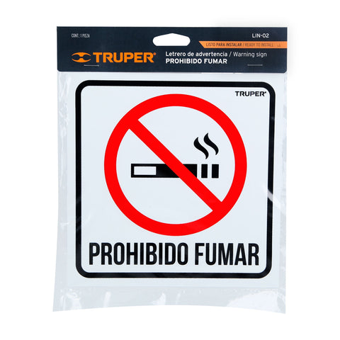 Letrero de señalización 'NO FUMAR', 19 x 19 cm, Truper | LIN-02 | 18293