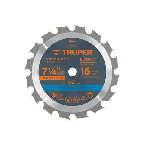 Disco sierra 7- 1/4' para madera, 16 dientes centro 5/8' | ST-716 | 18298