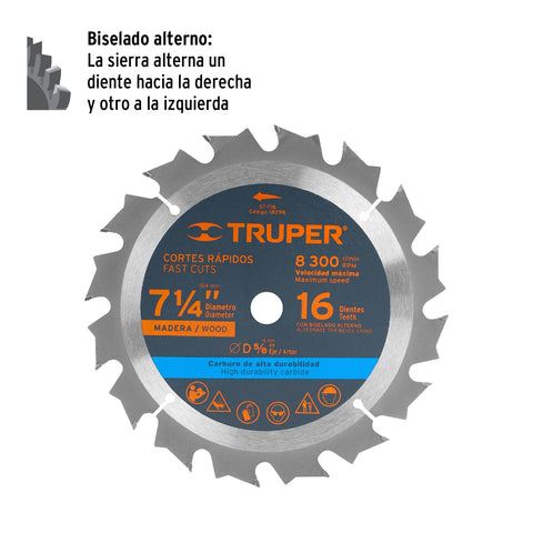Disco sierra 7- 1/4' para madera, 16 dientes centro 5/8' | ST-716 | 18298