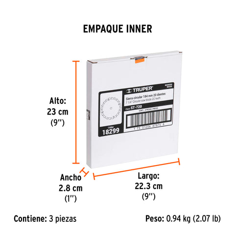 Disco sierra 7- 1/4' para madera, 20 dientes centro 5/8' | ST-720 | 18299