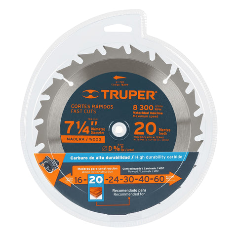 Disco sierra 7- 1/4' para madera, 20 dientes centro 5/8' | ST-720 | 18299