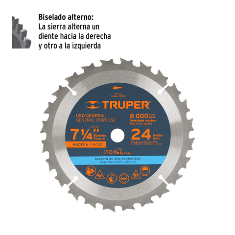 Disco sierra 7- 1/4' para madera, 24 dientes centro 5/8' | ST-724 | 18300