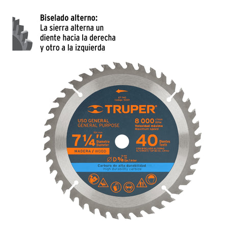 Disco sierra 7- 1/4' para madera, 40 dientes centro 5/8' | ST-740 | 18301