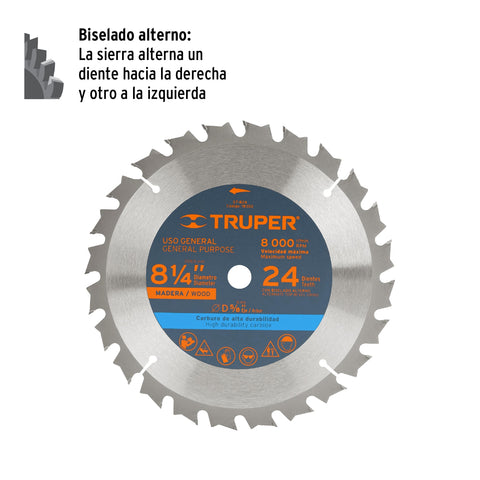 Disco sierra 8-1/4' para madera, 24 dientes centro 5/8' | ST-824 | 18302