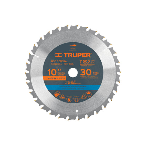 Disco sierra 10' para madera, 30 dientes centro 5/8', Truper | ST-1030 | 18304