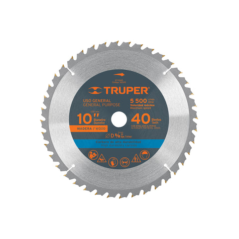 Disco sierra 10' para madera, 40 dientes centro 5/8', Truper | ST-1040 | 18305