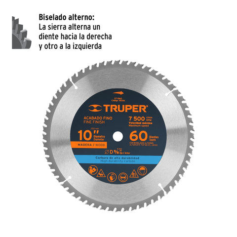 Disco sierra 10' para madera, 60 dientes centro 5/8', Truper | ST-1060 | 18306