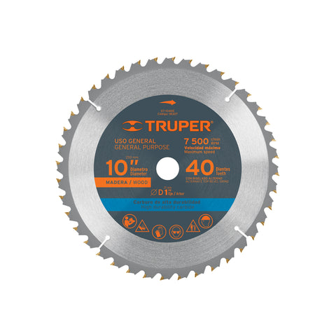 Disco sierra 10' para madera, 40 dientes centro 1', Truper | ST-1040E | 18307