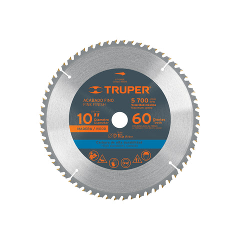 Disco sierra 10' para madera, 60 dientes centro 1', Truper | ST-1060E | 18308