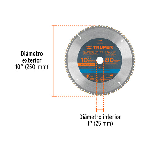 Disco sierra 10' para madera, 80 dientes centro 1', Truper | ST-1080E | 18309