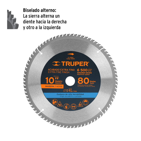 Disco sierra 10' para madera, 80 dientes centro 1', Truper | ST-1080E | 18309