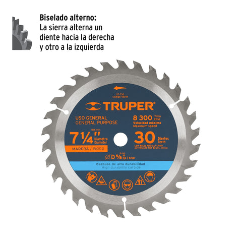 Disco sierra 7- 1/4' para madera, 30 dientes centro 5/8' | ST-730 | 18318