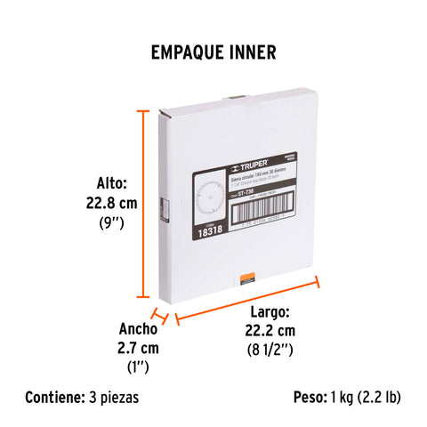 Disco sierra 7- 1/4' para madera, 30 dientes centro 5/8' | ST-730 | 18318