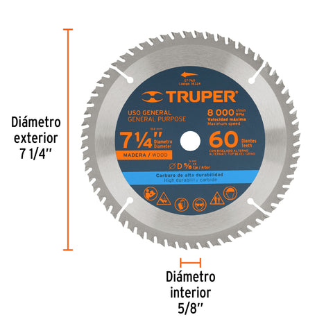 Disco sierra 7- 1/4' para madera, 60 dientes centro 5/8' | ST-760 | 18324