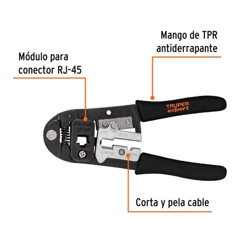 Pinza 8' ponchadora para cables RJ-45, 8 contactos, Truper | PRJ-45 | 18342
