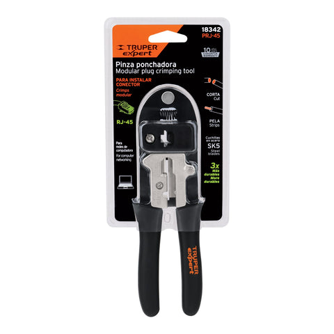 Pinza 8' ponchadora para cables RJ-45, 8 contactos, Truper | PRJ-45 | 18342