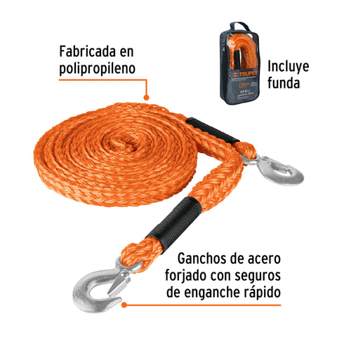 Cuerda con ganchos para remolque, 27 mm x 4.5 m, Truper | CREM-7/8X45 | 18346