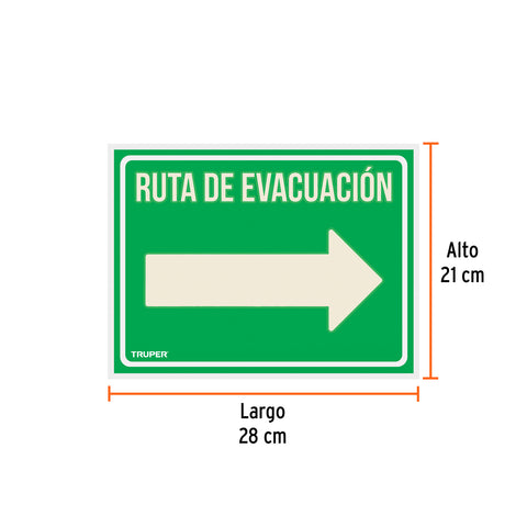 Letrero de señalización 'RUTA EVACUACIÓN DERECHA',21 x 28 cm | LIN-05 | 18368