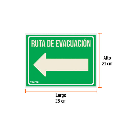 Letrero de señalización 'RUTA EVACUACIÓN IZQUIERDA',21x28 cm | LIN-06 | 18369