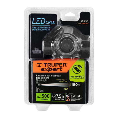 Linterna de minero LED 500 lm, recargable, TRUPER EXPERT | LI-CA-550RX | 18435