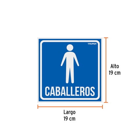 Letrero de señalización 'CABALLEROS', 19 x 19 cm, Truper | LIN-09 | 18474