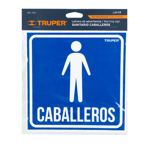 Letrero de señalización 'CABALLEROS', 19 x 19 cm, Truper | LIN-09 | 18474