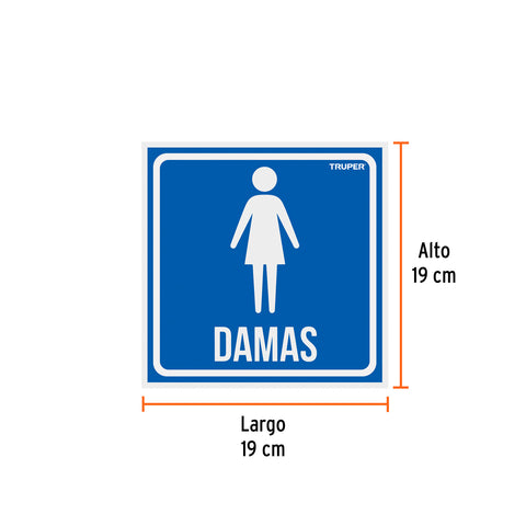 Letrero de señalización 'DAMAS', 19 x 19 cm, Truper | LIN-10 | 18478