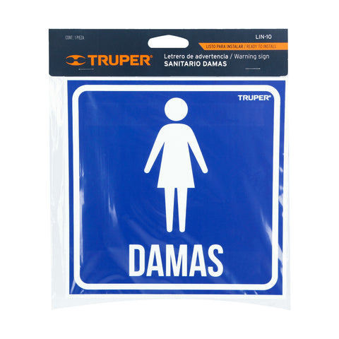 Letrero de señalización 'DAMAS', 19 x 19 cm, Truper | LIN-10 | 18478