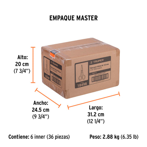 Tijera 6-1/2' de acero inoxidable para oficina, TRUPER | TIOF-6 | 18498