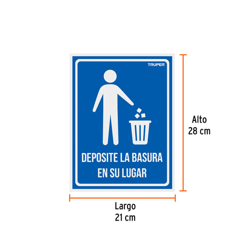 Letrero señalización'DEPOSITE LA BASURA EN SU LUGAR',21x28cm | LIN-12 | 18529