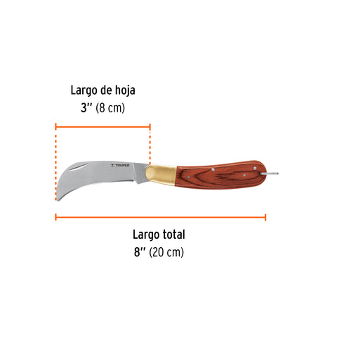 Cuchillo abatible 8' para electricista mango madera, Truper | NEL-8 | 18539