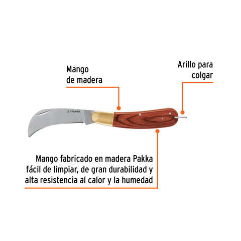 Cuchillo abatible 8' para electricista mango madera, Truper | NEL-8 | 18539