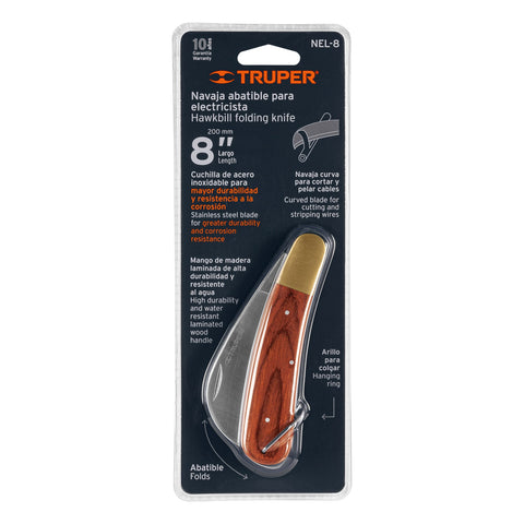 Cuchillo abatible 8' para electricista mango madera, Truper | NEL-8 | 18539