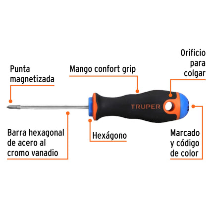 Desarmador de cruz 1/8' x 2-1/2' mango Comfort Grip, Truper | DP-1/8X2-1/2B | 18547