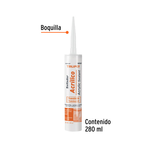Sellador acrilico de 280 ml, transparente, Truper | SACRI-100T | 18569