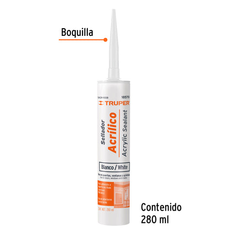 Sellador acrilico de 280 ml, blanco, Truper | SACRI-100B | 18570
