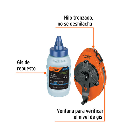 Tiralíneas metálico con gis, uso rudo, 30 m (100 ft), Expert | TL-100X | 18579