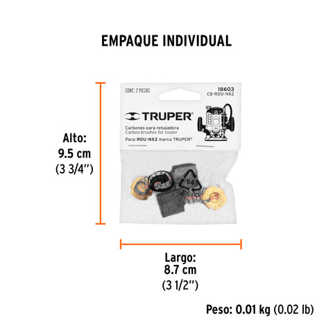 Bolsa con 2 carbones de repuesto para ROU-NX2, TRUPER | CB-ROU-NX2 | 18603
