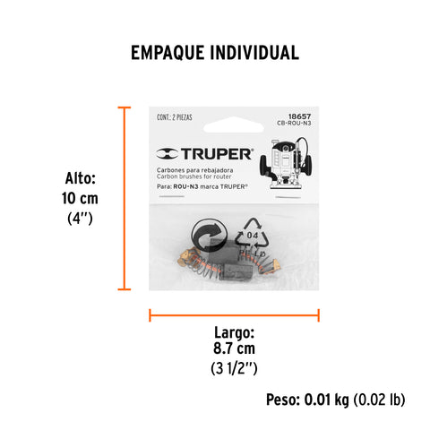 Bolsa con 2 carbones de repuesto para ROU-N3, TRUPER | CB-ROU-N3 | 18657