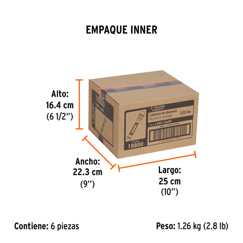 Linterna de aluminio LED Cree 235 lm con 2 pilas AA, Truper | LINA-2AAN | 18800