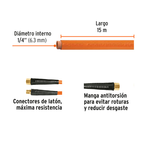 Manguera para compresor, de PVC, 15m x 1/4', Truper | MAN-PI-15-1/4 | 19015