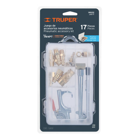 Juego de 17 accesorios neumáticos, cuerda 1/4' NPT, TRUPER | JAN-17 | 19022