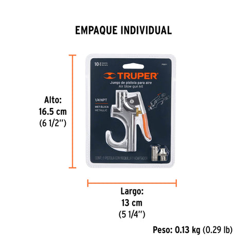 Pistola metálica para sopletear, cuerda 1/4' NPT, TRUPER | PISO-1 | 19023
