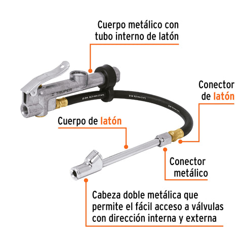 Inflador calibrador, cabeza doble, prof. 1/4' NPT, TRUPER | INFCA | 19028